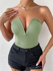 SHEIN SXY Solid V Bra Bodysuit - Mint Green - View 6