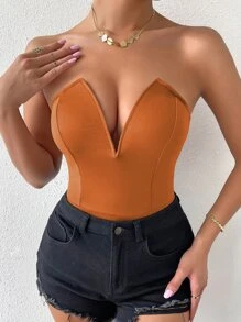 SHEIN Unity Body sujetador de cuello V unicolor - Amarillo Mostaza - Ver 6