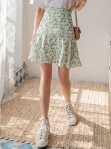 DAZY Falda con volantes con estampado floral diminuto, faldas de otoño, atuendos de vacaciones para mujeres - Multicolor - Ver 1