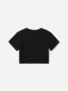 SHEIN Baby Girl Letter & Figure Graphic Tee - Black - View 2