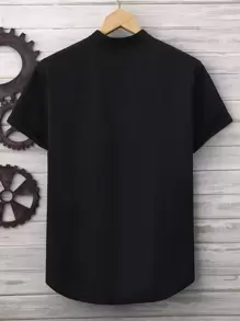 Manfinity Homme Men Solid Half Button Stand Collar Shirt - Black - View 2