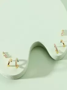 3雙水鑽裝飾耳環 - 金黃色 - 查看 2