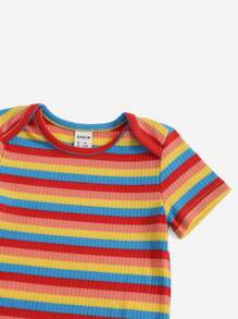 SHEIN Baby Colourful Striped Print Bodysuit - Multicolor - View 3