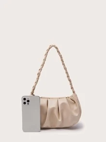 Bolso De Hombro Fruncido De Albaricoque Con Asa Trenzada Para Mujer, Bolso Elegante De Piel Sintética Resistente Al Agua, Ligero, De Negocios Y Minimalista. Ideal Para Adolescentes, Mujeres Universitarias, Nuevas Incorporaciones Y Trabajadores De Oficina. Perfecto Para La Oficina, La Universidad, El Trabajo, Los Negocios Y El Transporte.