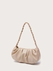 Bolso De Hombro Fruncido De Albaricoque Con Asa Trenzada Para Mujer, Bolso Elegante De Piel Sintética Resistente Al Agua, Ligero, De Negocios Y Minimalista. Ideal Para Adolescentes, Mujeres Universitarias, Nuevas Incorporaciones Y Trabajadores De Oficina. Perfecto Para La Oficina, La Universidad, El Trabajo, Los Negocios Y El Transporte.