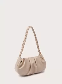 Bolso De Hombro Fruncido De Albaricoque Con Asa Trenzada Para Mujer, Bolso Elegante De Piel Sintética Resistente Al Agua, Ligero, De Negocios Y Minimalista. Ideal Para Adolescentes, Mujeres Universitarias, Nuevas Incorporaciones Y Trabajadores De Oficina. Perfecto Para La Oficina, La Universidad, El Trabajo, Los Negocios Y El Transporte.