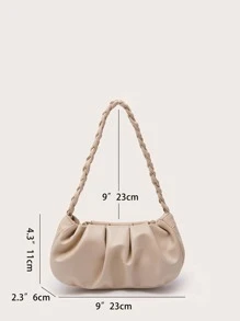 Bolso De Hombro Fruncido De Albaricoque Con Asa Trenzada Para Mujer, Bolso Elegante De Piel Sintética Resistente Al Agua, Ligero, De Negocios Y Minimalista. Ideal Para Adolescentes, Mujeres Universitarias, Nuevas Incorporaciones Y Trabajadores De Oficina. Perfecto Para La Oficina, La Universidad, El Trabajo, Los Negocios Y El Transporte.