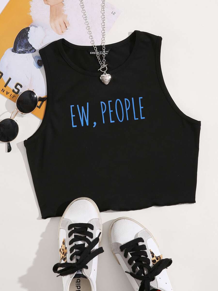 SHEIN Unity Top tank con estampado de letra - Negro - Ver 1