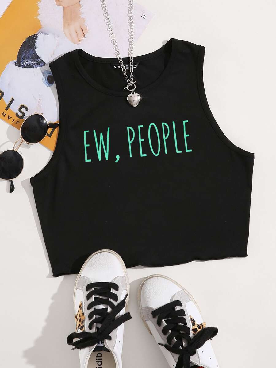 SHEIN Unity Letter Graphic Tank Top - Black - View 1