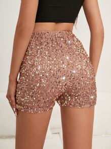 High Waist Sequin Shorts - Champagne - View 2