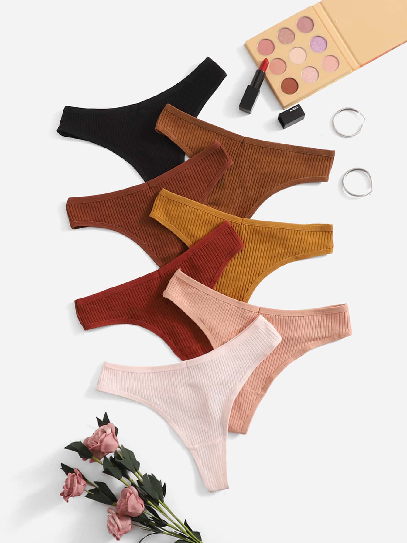 7 paquetes Conjunto de bragas sexy sin marcas de ropa interior de punto acanalado - Multicolor - Ver 1