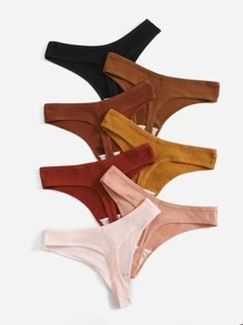 7 paquetes Conjunto de bragas sexy sin marcas de ropa interior de punto acanalado - Multicolor - Ver 2