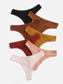7 paquetes Conjunto de bragas sexy sin marcas de ropa interior de punto acanalado - Multicolor - Ver 3