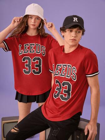 Manfinity 1入組字母圖案拼接邊T恤