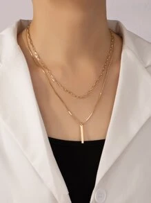 幾何吊墜多層次項鍊 - 金黃色 - 查看 1
