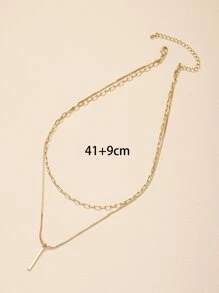 幾何吊墜多層次項鍊 - 金黃色 - 查看 3