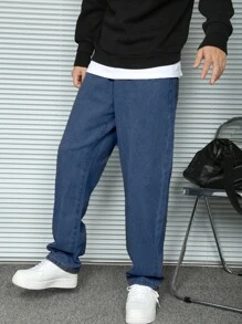 Manfinity Jeans De Pierna Recta Holgados Para Hombres - Azul lavado medio - Ver 3