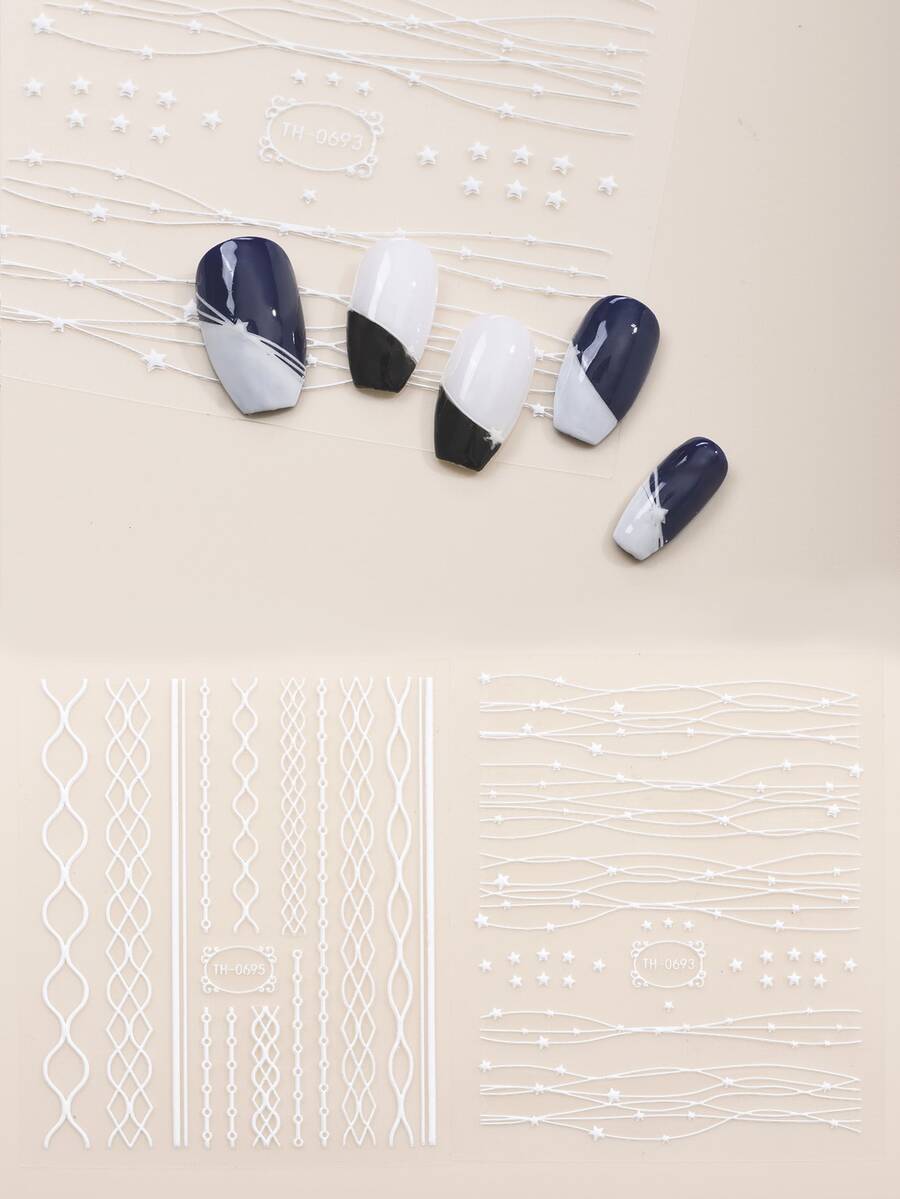 兩張條紋圖案美甲貼紙 - 白色 - 查看 1