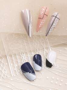 兩張條紋圖案美甲貼紙 - 白色 - 查看 4