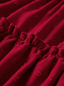 SHEIN Young Girl Swiss Dot Ruffle Sleeve Layered Hem Dress - Burgundy - View 3