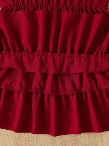 SHEIN Young Girl Swiss Dot Ruffle Sleeve Layered Hem Dress - Burgundy - View 5