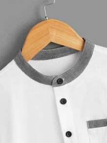 Shein Boys Roll Tab Sleeve Patched Pocket Half Button Shirt Shein Usa