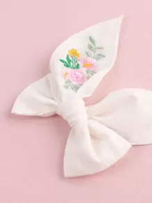 Girls Flower Embroidered Bow Decor Hair Clip - White - View 3