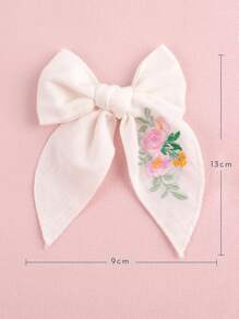 Girls Flower Embroidered Bow Decor Hair Clip - White - View 4