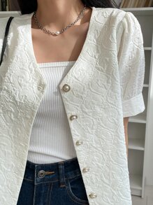 DAZY Puff Sleeve Button Up Blouse - White - View 5