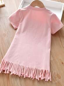 SHEIN Đầm bé gái mép Hoạt hình Giải trí - Màu Hồng baby - Xem 2