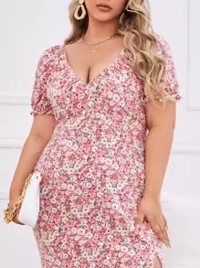 Đầm Plus Size Tách cao Hoa Tất cả trên in Boho - Nhiều màu - Xem 2