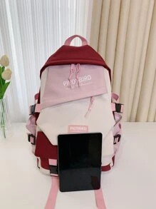 Pilotbird Colourblock Letter Graphic Large Capacity Functional Backpack - Burgundy - View 4