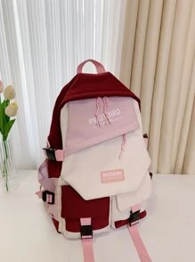 Pilotbird Colourblock Letter Graphic Large Capacity Functional Backpack - Burgundy - View 5