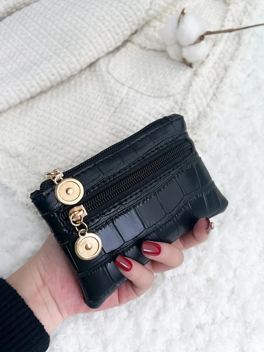 女士 PU 鳄鱼压纹 轻便时尚 周年纪念 生日礼物 礼品 白领人士 男士 女士 钱包 迷你钱包 钱包 零钱包 - 黑色 - 查看 1
