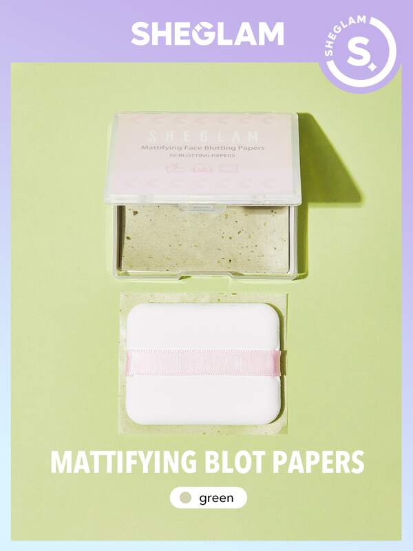 SHEGLAM Mattifying Blot Papers With Puff and Mirror 50pcsGreenTea