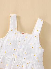 Bebé Shorts con top de tirantes con estampado floral bajo con fruncido - Blanco - Ver 3