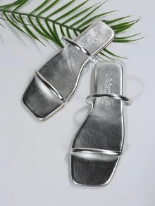 金屬質感細帶涼鞋 - 銀色 - 查看 2