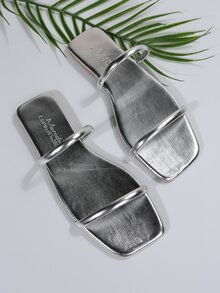 金屬質感細帶涼鞋 - 銀色 - 查看 5