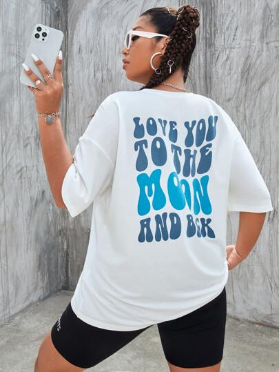 Plus Slogan Print Drop Shoulder Tee