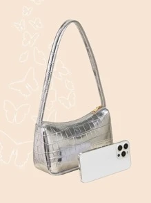 Mini Metallic Crocodile Embossed Bag - Silver - View 4