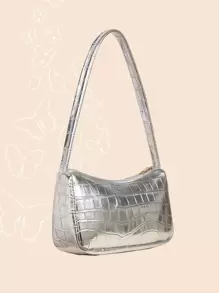 Mini Metallic Crocodile Embossed Bag - Silver - View 5