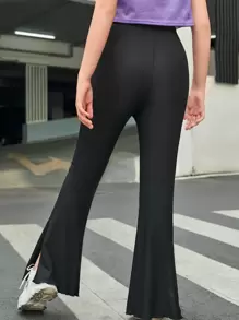 SHEIN Teen Girls Split Hem Flared Leg Trousers - Black - View 1