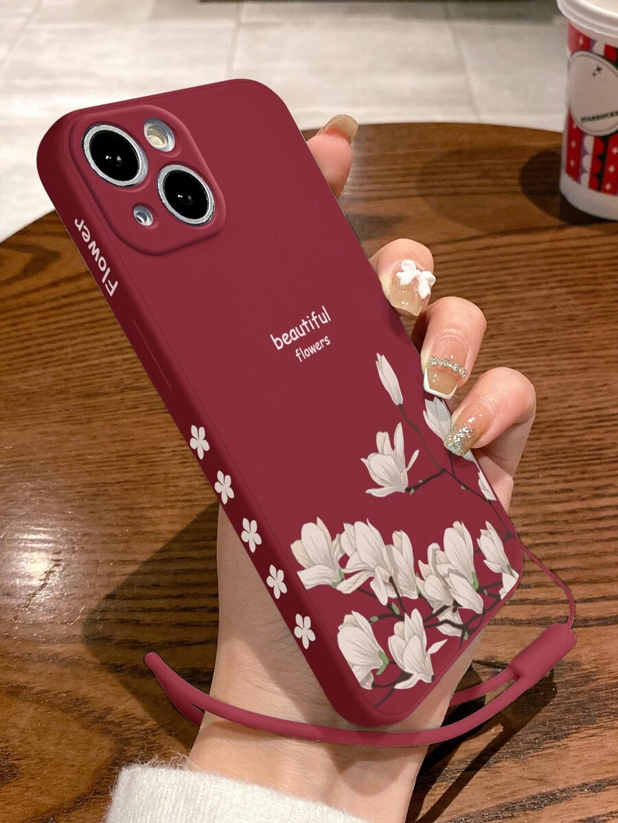 夏日手机饰品 1 件花朵 Tpu 侧彩绘手机壳带绑带，适用于 iPhone 11、12、13、14、15、15 Pro、15 Plus、15 Pro Max，适用于 iPhone15/15Plus/15Pro/15Promax