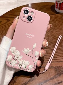1个花卉图案TPU彩绘手机壳,带手带,兼容11/12/13/14/15/15 Pro/15 Plus/15 Pro Max,国际版,非国内版 - 粉色 - 查看 3