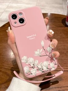 1个花卉图案TPU彩绘手机壳,带手带,兼容11/12/13/14/15/15 Pro/15 Plus/15 Pro Max,国际版,非国内版 - 粉色 - 查看 4