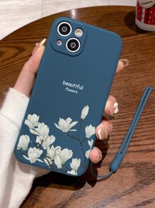 夏季手机饰品 1 件花朵 Tpu 彩绘带手带保护手机壳适用于 11、12、13、14、15、15 Pro、15 Plus、15 Pro Max 适用于 iPhone15/15Plus/15Pro/15Promax 防水防震防摔防刮 - 藏蓝色 - 查看 3