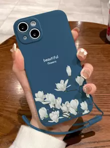 夏季手机饰品 1 件花朵 Tpu 彩绘带手带保护手机壳适用于 11、12、13、14、15、15 Pro、15 Plus、15 Pro Max 适用于 iPhone15/15Plus/15Pro/15Promax 防水防震防摔防刮 - 藏蓝色 - 查看 4