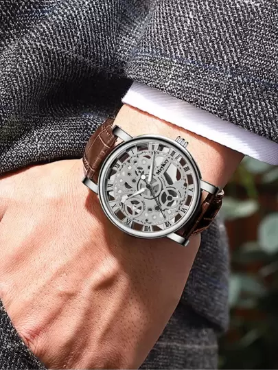 男士圆形指针石英表作为送给返校学生的礼物