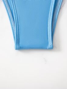 Contrast Mesh Ruched Bust Bikini Set, For Summer Beach Vacation - Blue - View 5
