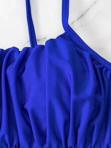 Contrast Mesh Ruched Bust Bikini Set, For Summer Beach Vacation - Royal Blue - View 5
